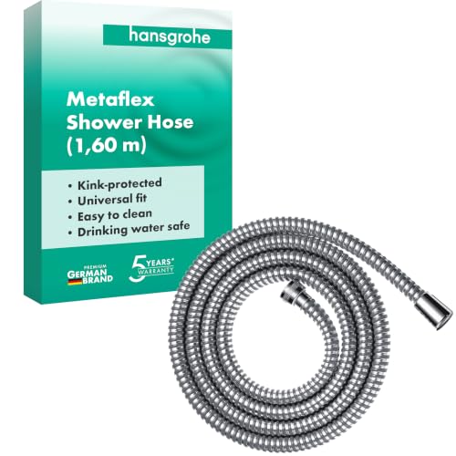 Image of hansgrohe Metaflex shower hose 1.60 m, anti-kink and flexible, chrome effect coil wrap 28266000