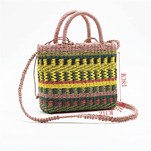 Colorful Woven Women's Bag Handmade Handbag Beach Bag Bohemian Drawstring Shoulder Messenger Bag (Color : Photo Color Size : One Size) (Photo Color One Size) - Image 6