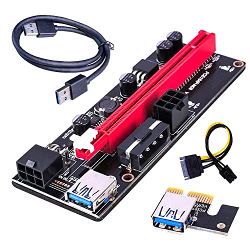 ezqnirk 1pcs PCI-E Riser 009S 1X 16x Extender PCI E USB Riser 009S Dual 6Pin Adapter Card SATA 15pin for BTC Miner R USB 3.0 Graphics Card