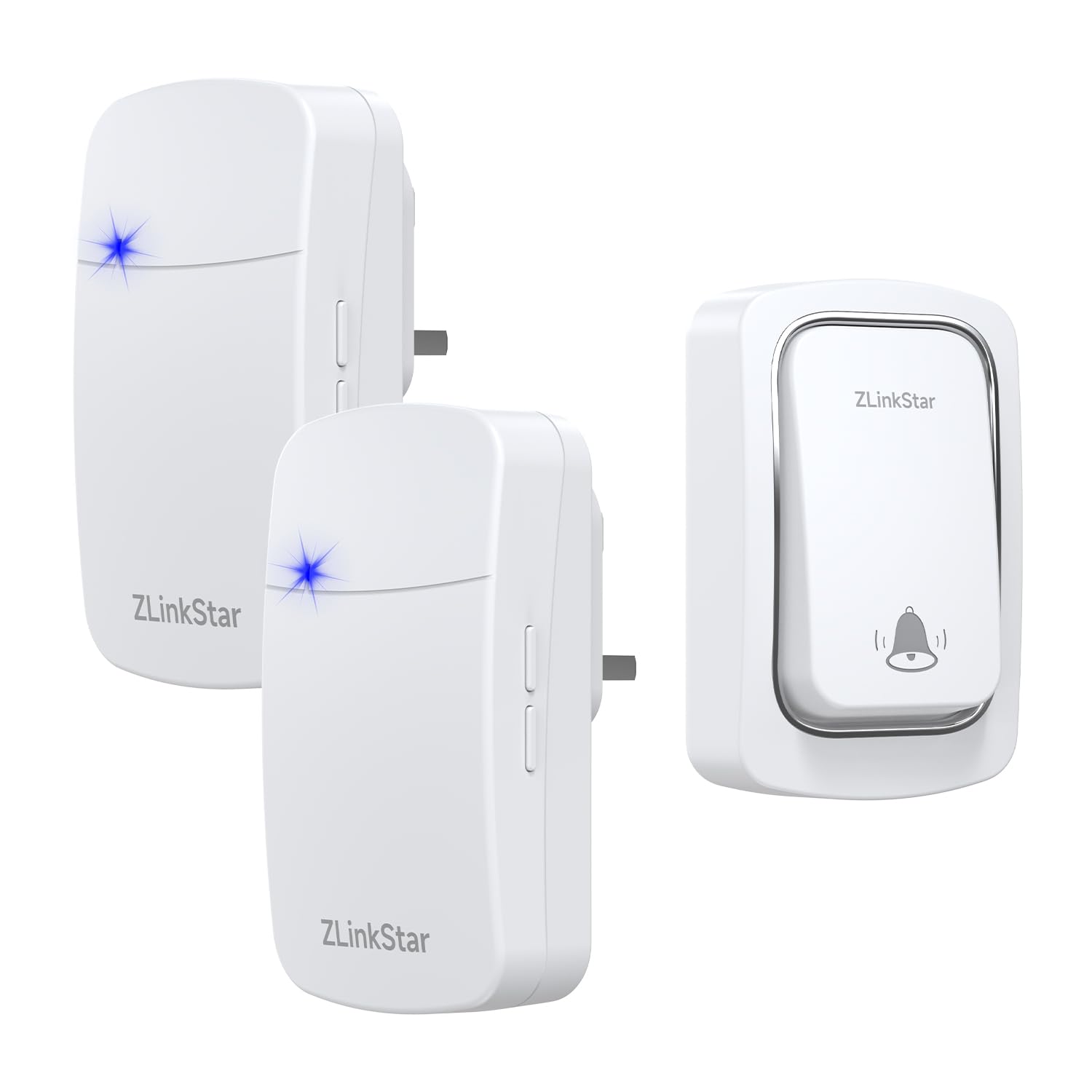 ZLinkStar Self-Powered Wireless Doorbell, No Battery Required Waterproof IP65 Cordless Door Bell kit,5 Level Volume,1300ft Wireless Doorbell for Home(White+1transmitter+2receiver)