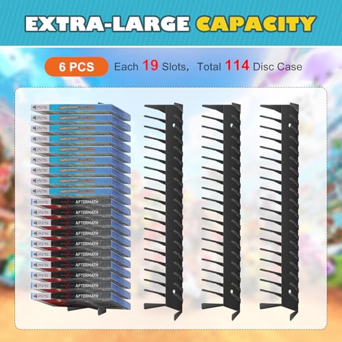 Image of Video Game Storage Wall Mount - 6PCS Heavy-Duty Metal Game Case Holder Media Storage Shelves for PS, Xbox, DVD, Switch Game Organizer Display Stand, Holds up to 114