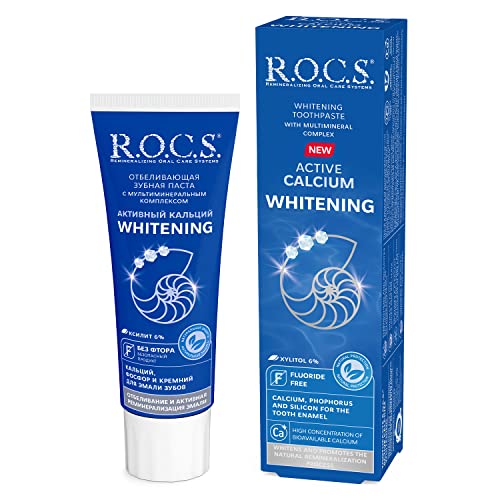 R.O.C.S.-Vegane Zahncreme- Zahnpasta Active Calcium Whitening 94 g- Fluoridfrei - Sichere Formel - Zusätzliche Kalziumquelle - Aufhellende Wirkung - Schutz vor Karies Cover