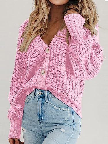 Image of PRETTYGARDEN Women's Chunky Knit Open Front Sweater Long Sleeve Button Loose Short Cardigan Outerwear Coats
