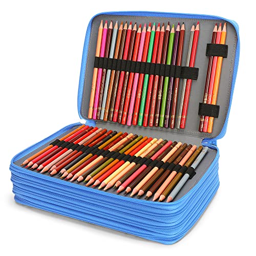 Image of Vomgomfom 200 Slots Pencil Case 4-Layer PU Leather, Handle, Blue