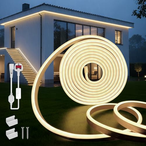 SUCIKORIO Neon Led Strip Light 10m / 32.8ft, Flexible LED Strip Lights Natural White 4000K Cuttable Waterproof IP65 Neon Rope Light 220-240V DIY LEDs Lights with Power Supply for Indoor & Outdoor