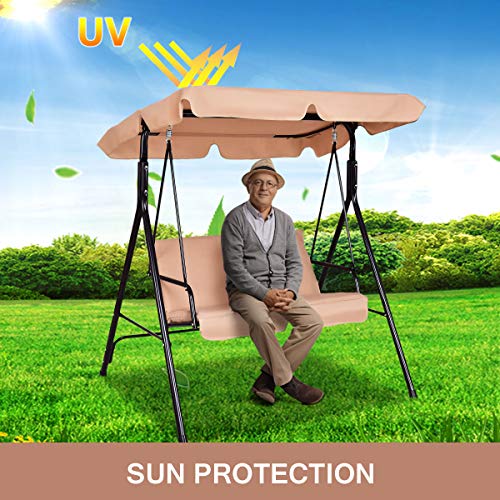 Image of Tangkula 2 Person Porch Swing, Outdoor Swing with Removable Cushions, Solid Steel Structure, Patio Swing with Adjustable Canopy for Porch, Backyard, Garden, Balcony Beige