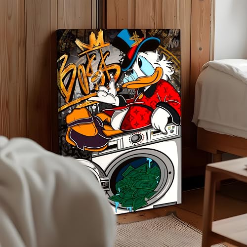 Image of Modern Graffiti Duck Pop Art Canvas Wall Art Painting For Living Room | Colorful Urban Style Wall Art Painting | Contemporary Home & Office Decor, 56x86 cm