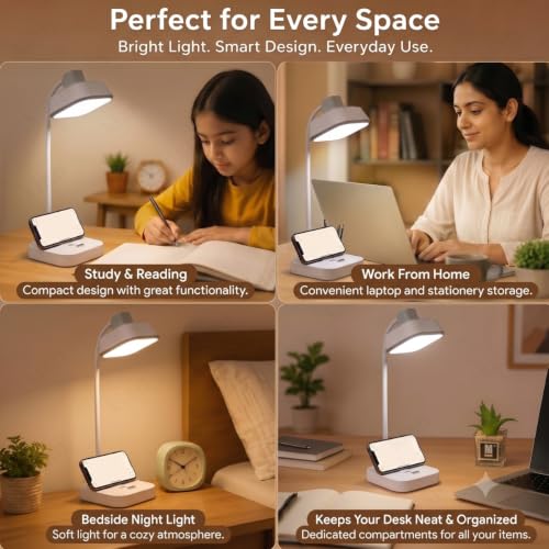 Image of Kian 3-in-1 LED Desk Lamp with Pen & Phone Holder, 1200mAh Battery- USB Rechargeable Study Lamp with Touch Sensor, 3 Light Modes, Eye Protection & Warm White,(Pack of 1) (Lamp 6)