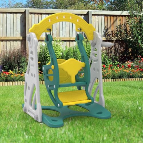 Image of Amazon Brand - Solimo (Penguin) Swing for Indoor & Outdoor Use I Swing for Age 1-4 Years I Ideal for Boys & Girls | with Climbing Frame and Basketball | Easy Assembly (Yellow & Green)