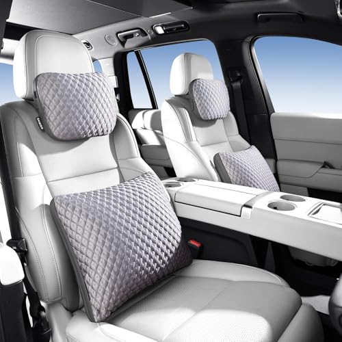 DOMAL Car Headrest and Lumbar Support Pillow Set,1 Piece, Neck & Back Support for Driver/Passenger Seat, Comfortable & Breathable, Relieves Neck & Back Pain, Ideal for Long Drives (B/Grey)