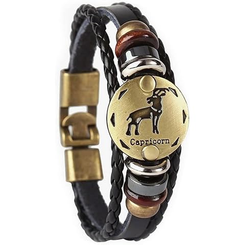 vmcoatdu 12 Zodiac Constellations Retro Alloy Leather Bracelet for Constellation Braided Rope Bracelet Bangle