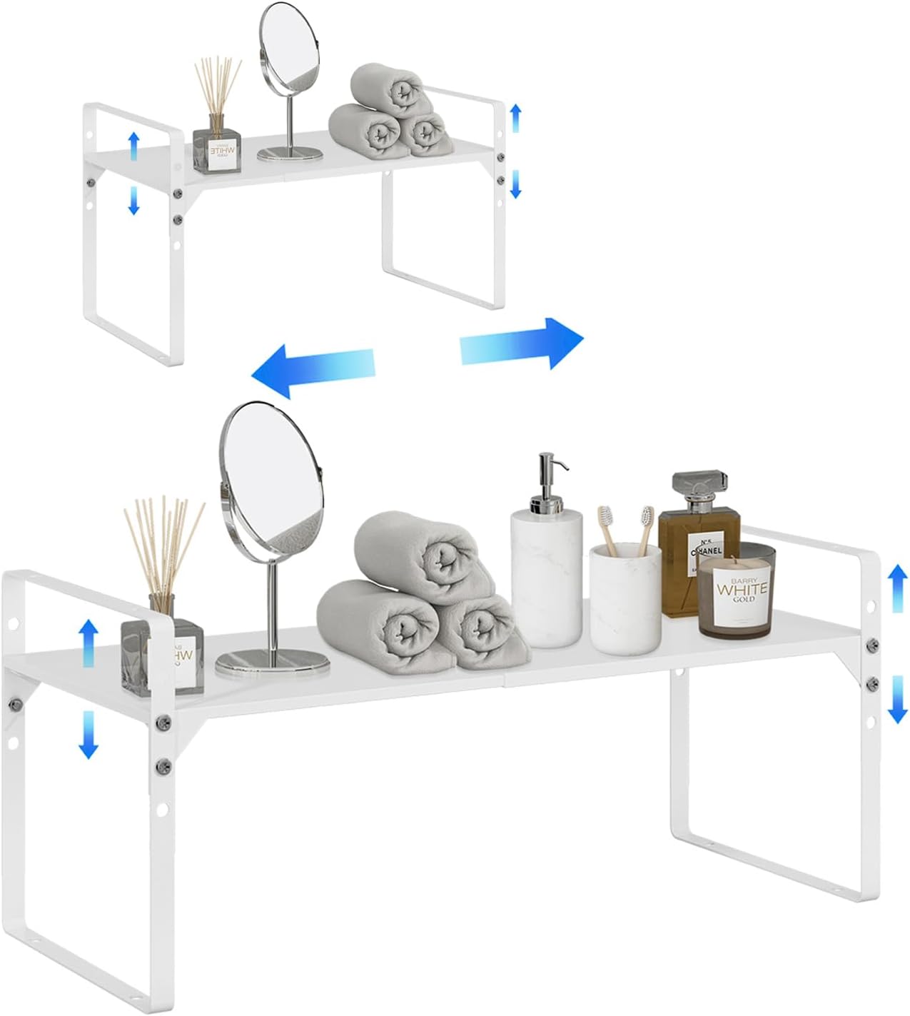 KZOBYD Extendable Kitchen Cupboard Shelf Organizer Height Adjustable