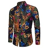 QWERD Herren Blumen Hemd Langarm Bunte Hawaii-Print Hemd Mehrfarbig Muster Slim Fit Shirts Baumwolle Herren Bedrucktes Hemd Paisley Muster Langarm Casual Shirts Freizeithemd Button Down Shirt
