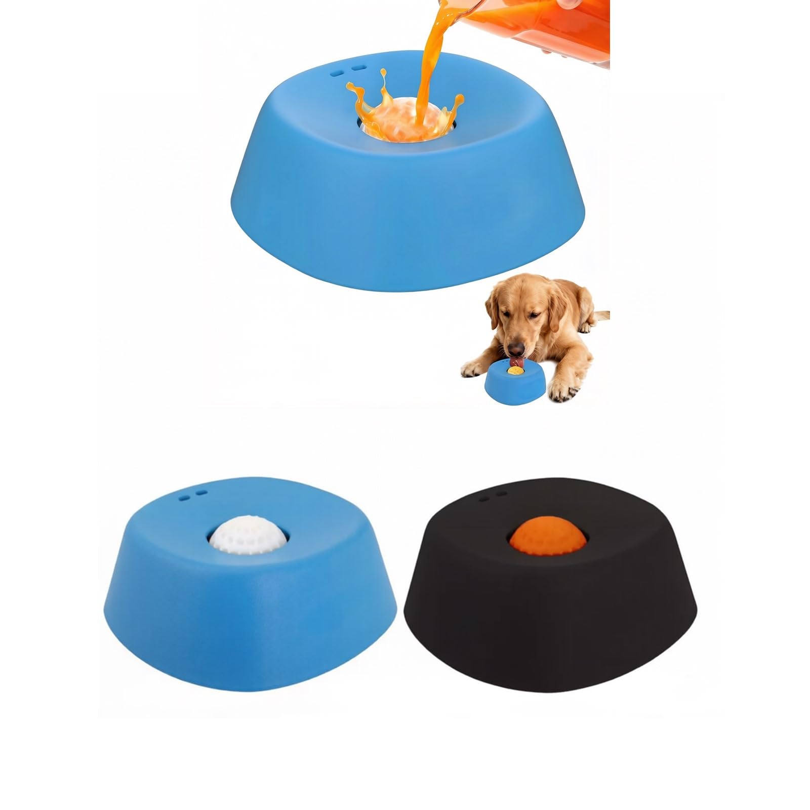 Dog Liquid Lick Bowl, 2 Pack Slow Feeder & Rolling Ball Pet Bowls