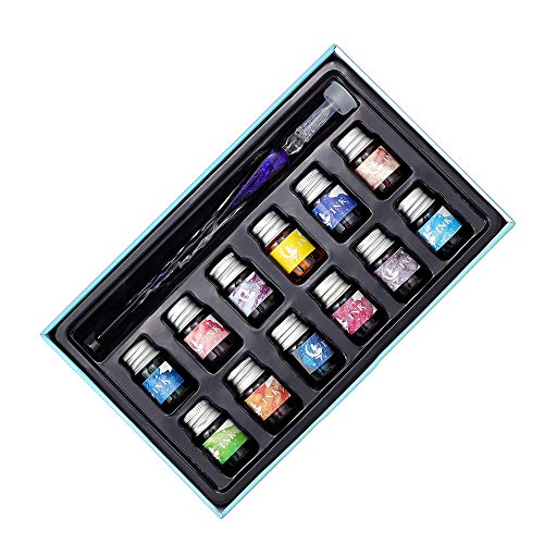 Molshine Glass Dip Pen with Ink Set,Crystal Calligraphy Dipped Pen,12 Colors of Ink,for Art Sketching,Drawing,Writing,Gifts,Signatures,Desktop Decorative Ornaments (Ocean Blue) - Thumbnail 6