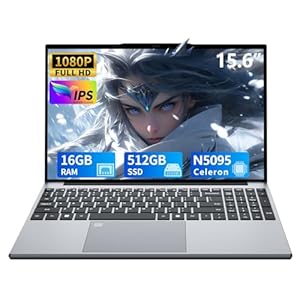 Portátil de 15.6 pulgadas, portátil para juegos, portátiles de 16 GB 512 GB SSD, computadora superior N5095, computadora portátil tradicional de apertura de ángulo de 180, teclado retroiluminado de