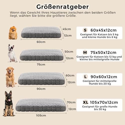 Heymamba Kleine Hundematte - Orthopädische Funktion Waschbar Hundebett, Beruhigende Hundematratze mit Rutschfester Unterseite, Warmes Kissen für Haustiere, Grau, 60x45x12cm