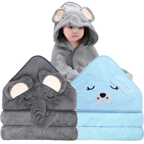 ROXANEPIG 2 Piezas Toalla Bebe, Toalla de baño con Capucha para bebé, Toalla con Capucha,Suave y súper Absorbente, Lavable a máquina, Toallas de baño para niños pequeños, 0-3 años (F)