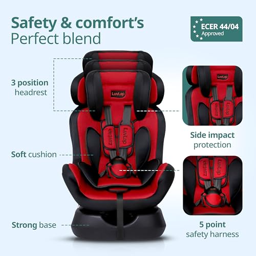 Image of LuvLap Galaxy Convertible Car Seat for Baby & Kids New Born to 7 Years, Forward Facing & Rearward Facing, 3 Adjustable Recline Levels, Side Impact Guard, Red