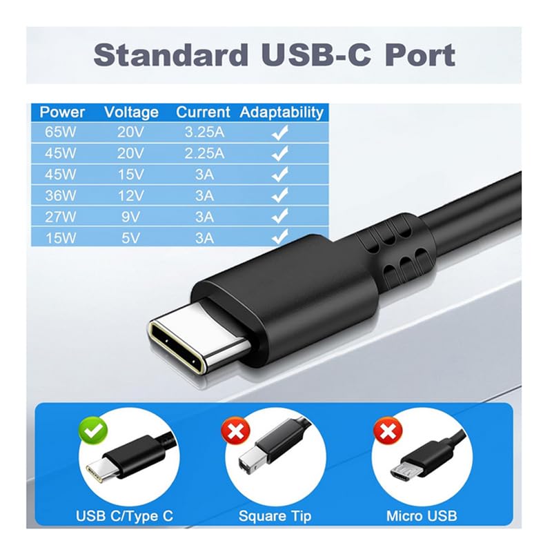 Ankink 65W USB-C Caricabatterie per laptop compatibile con Lenovo ThinkPad X1 T14 T15 T480 T490 T580 X13 X280 X380 E14 E15 E480