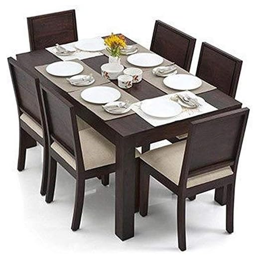 MV Furniture Sheesham Wood 6 Seater Dining Table Set | Dining Table with Chair | Furniture for Living Room | Color :- Mahogany Finish