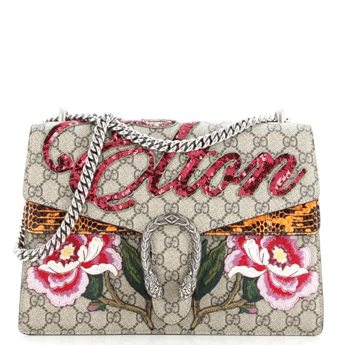 Pre-Loved Dionysus Bag Embroidered GG Coated Canvas with Python Medium, Gray