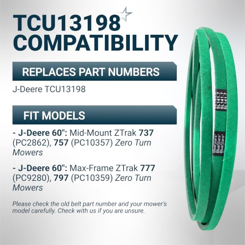Image of [Upgraded Grip120] BlueStars TCU13198 Deck Belt | Aramid Cord | 5 /8 x 141.7 | Deck Belt for John Deere 60 inch ZTrak 737 757 777 797 Zero Turn Mowers, Heavy Duty Mower Blade Belt Replacement