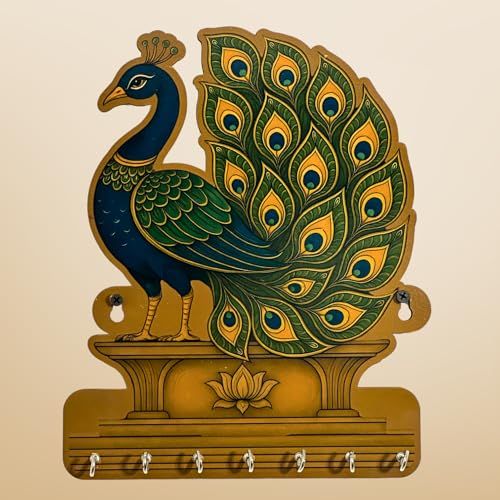 Image of Royal Peacock Key Holder - Lightweight Decorative Wall Art for Home | Stylish Key Organizer for Bedroom, Living Room, Guest Room & Dining Area