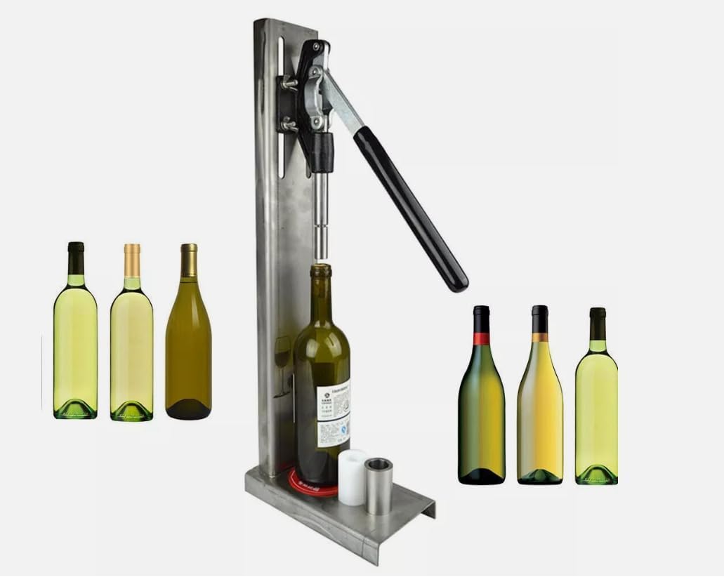 Manual Wine Bottle Corker Machine,Stainless Steel Hand Bottle Corking Machine, Hand Pressure Corker, Cork Wine Bottle Corking Inserting Stopper Tools, W/ 2 POM heads for Home Brewing