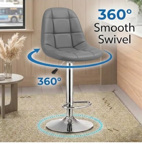 Image of Modern Egg Shape Bar Stool with 360 Swivel | Height Adjustable Bar Chair | Counter Stool & High Chairs | Comfortable for Home, Office, Restaurant Bar, Cafe & Cash Counter - (Grey)