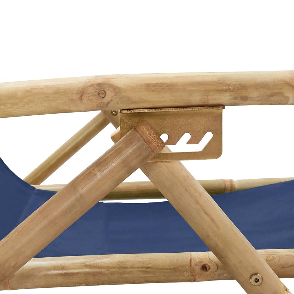 Makastle Fauteuil de Jardin Pliable avec Accoudoirs et Dossier inclinable, Chaise Longue de Jardin Pliante, Relaxation Chaise de Camping Chaise de Plage, 64 x 89 x 71 cm Bleu Marine Bambou et Tissu