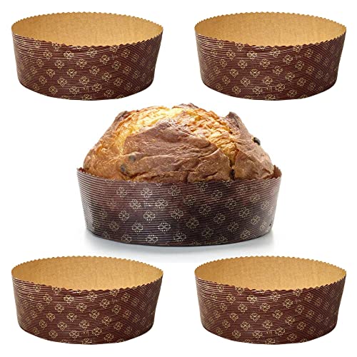 FAH FAMILY AT HOME Molde para panettone bajo 1 kg (5 unidades) – Moldes Panettone profesional de papel ondulado de pura celulosa en microondas, resistente al calor 220 °C