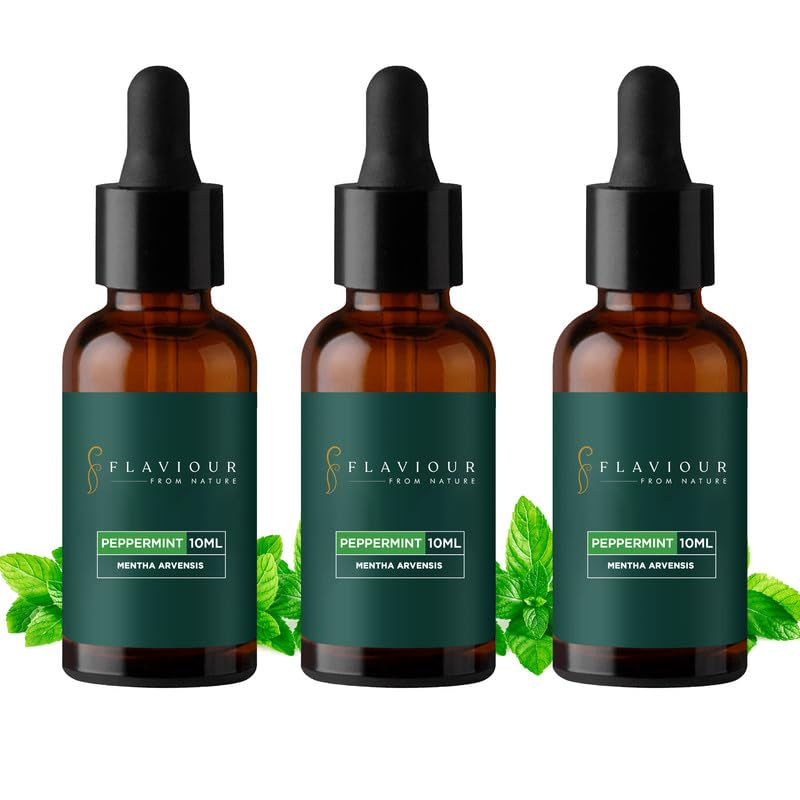 Flaviour Peppermint Essential Oil: 100% Pure & Natural | For Refreshing Mind & Body | Hair Fall Control, Healthy Scalp, Improves Skin Radiance | Aromatherapy | 10ml (Pack of 3) | Mentha Piperita