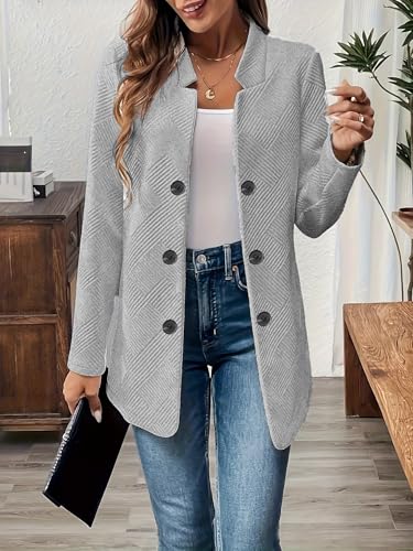 chouyatou Women's Vintage Double Breasted Blazer Jacket Business Casual Trench Coat Outerwear Overcoat4