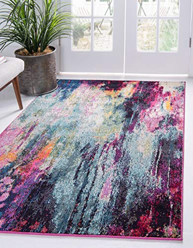 Unique Loom Chromatic Collection Modern Colorful & Vibrant Abstract Area Rug for Any Home Décor, 5 ft x 8 ft, Multi/Light Blue