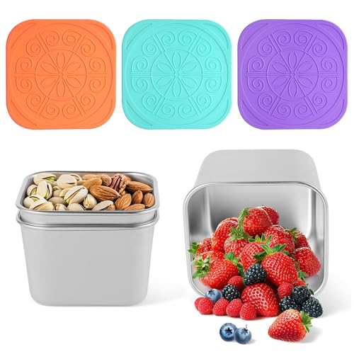 deegbbyi 3 Pièces Boite Inox Alimentaire, 180ml Boîte à Sauce de Cuisine en Acier Inoxydable, Boîte à Collation avec Couvercle, Étanche et Conserve La...