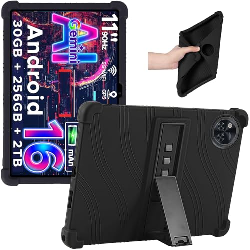 Junfire Silicone Case for DOOGEE U11 Pro / U11 11 inch Tablet 2025 Case for DOOGEE U11 Pro Android 16 / U11 Android 15 11 Tablet with Kickstand Black