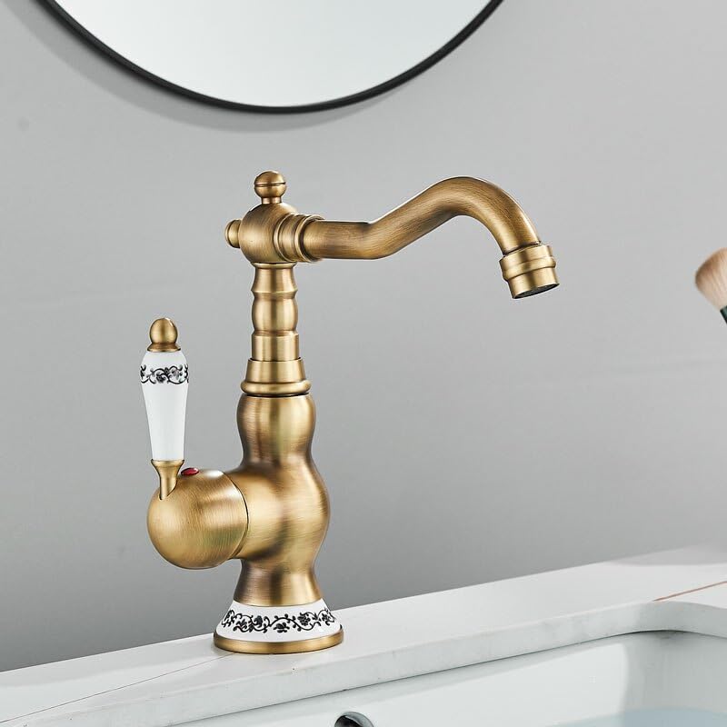 Robinet de lavabo en laiton rétro antique mitigeur eau chaude et froide pour salle de bain