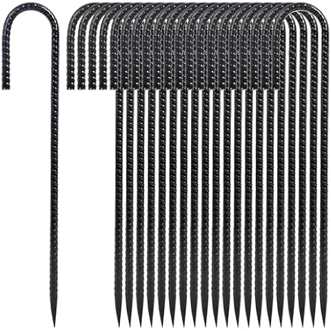 Homwin Rebar Stakes 12 inches 20-Pack Ground Stakes Heavy Duty J Hook Tent Stakes for Outdoor Decorations and Inflatables, Metal Yard Stakes for Fencing and Gardening, Gazebo and Swing Set Anchors Cover