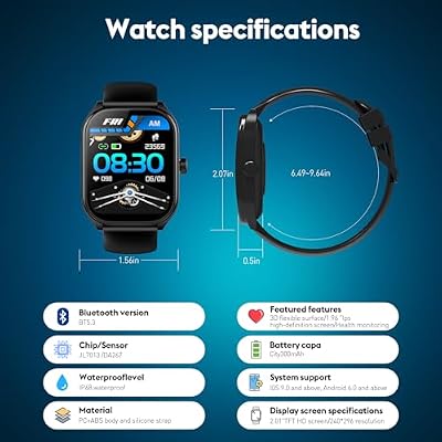 Curve Smart Watch for Men Women Answer Make Calls, 2.01 Fitness Tracker with 100 Sport Modes, Step Counter Heart Rate Sleep Tracker Accurate, IP68 Waterproof Fitness Watch for Android iOS, Black