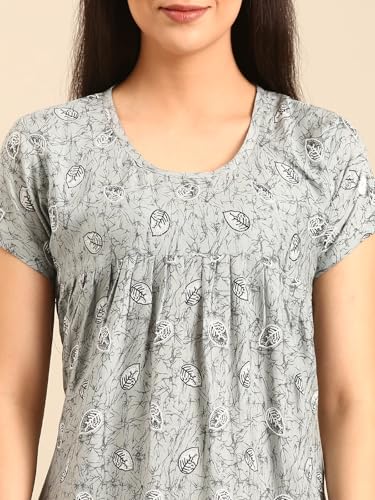 Image of Rupa Jon Aishwarya Women Short Printed Nighty in Premium Cotton Blend Fabric, Midi Length, Night Dress, Three-Fourth Length for Comfortable Everyday Wear