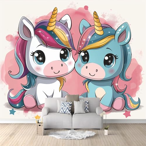Papier Peint Panoramique Licorne De Dessin Animé 200x140 cm Poster Geant Mural, pour Salon Chambre Chambre D'enfants Restaurant Décoration Murale