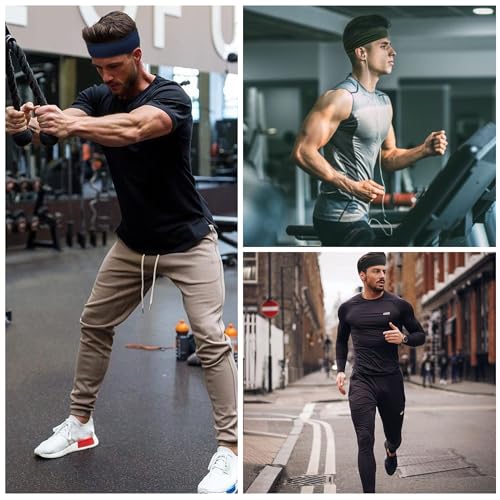 Image of 5 Pack Sports Headband for Men, Breathable Mesh Design, Reused & Washed Mens Headband Sweat Bands for Running Yoga Fitness Workout