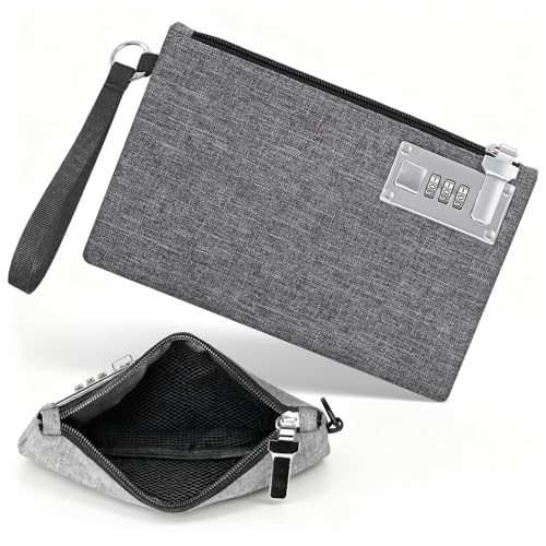 Caja Dinero Bolsa con Cierre de Contraseña 25×17 cm Caja Fuerte Pequeña Porta Documentos Portadocumentos Coche Bolsa de Viaje Seguridad para Proteger el Guardar Dinero Pasaportes y Otros Objetos de va