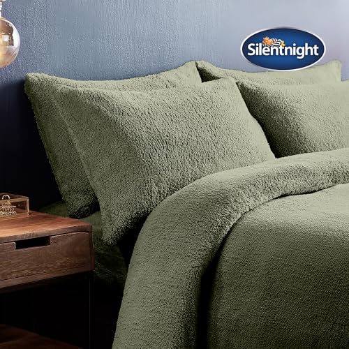 Silentnight Teddy Fleece Duvet Set - Teddy Bear Bedding Fluffy Fleece Duvet Cover and Pillowcase Set Warm Cosy and Super Soft - Double - 200x200cm - Sage - Image 4