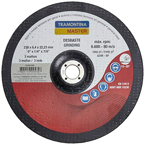 Disco de Desbaste para Aços 9 Tramontina 6600 RPM 3 Telas Alumínio