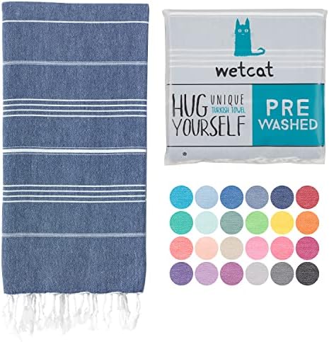 WETCAT Turkish Beach Towel Oversized 38x71 100% Cotton Sand Free Beach Towel Quick Dry Extra Large Turkish Towel Light Travel Towel for Adults Beach Gifts Beach Accessories - Dark Blue