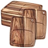 Uiifan 10 Pcs Steak Plates with Juice Channel Wooden Steak Board Set Steak Plates Acacia Wood Cutting Board Wood Serving Board for Home Serving Eating Meat Dishes Snack Dessert, 13 x 11 x 0.6 Inch