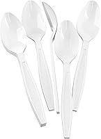 Vista 3 de 100 cucharas de plástico pesadas, cucharas blancas de 6 pulgadas, cucharas desechables de plástico, utensilios resistentes, cubiertos de plástico
