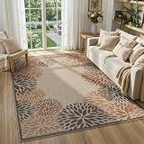LIVEBOX Modern Easy Jute 5x7 Outdoor Rug, Washable Area Rugs for Living Room Patio Floral Indoor Outdoor Rug, Boho Farmhouse Non Slip Carpet for Backyard Foyer Dining Room(Beige, 5'x7')
